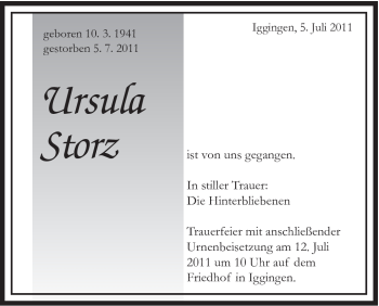 Traueranzeige von Ursula Storz von Gmünder Tagespost