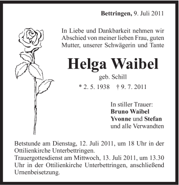 Traueranzeige von Helga Waibel von Gmünder Tagespost