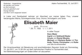 Traueranzeige von Elisabeth Maier von Schwäbische Post