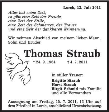 Traueranzeige von Thomas Straub von Gmünder Tagespost