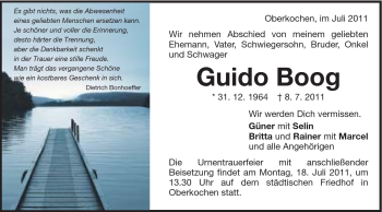 Traueranzeige von Guido Boog von Schwäbische Post