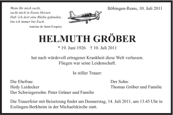 Traueranzeige von Helmuth Gröber von Gmünder Tagespost