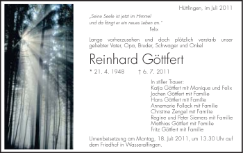 Traueranzeige von Reinhard Göttfert von Schwäbische Post