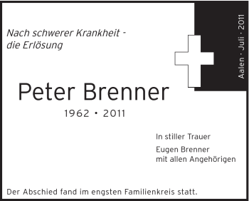 Traueranzeige von Peter Brenner von Schwäbische Post