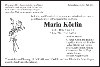 Traueranzeige von Maria Körlin von Gmünder Tagespost