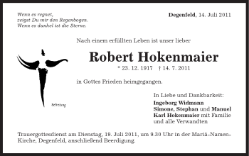 Traueranzeige von Robert Hokenmaier von Gmünder Tagespost