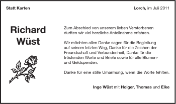Traueranzeige von Richard Wüst von Gmünder Tagespost