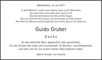 Traueranzeige von Guido Gruber von Gmünder Tagespost