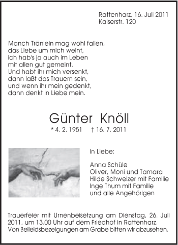 Traueranzeige von Günter Knöll von Gmünder Tagespost