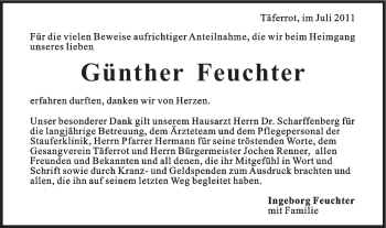 Traueranzeige von Günther Feuchter von Gmünder Tagespost