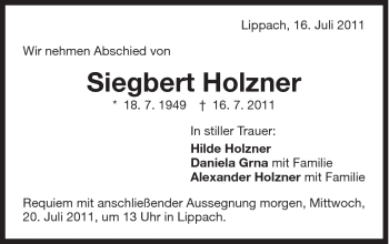 Traueranzeige von Siegbert Holzner von Schwäbische Post