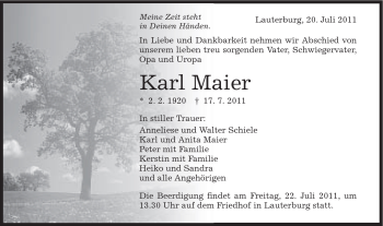 Traueranzeige von Karl Maier von Schwäbische Post