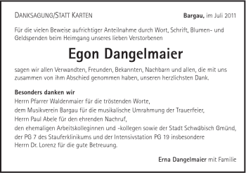 Traueranzeige von Egon Dangelmaier von Gmünder Tagespost