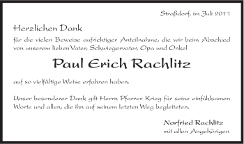 Traueranzeige von Paul Erich Rachlitz von Gmünder Tagespost