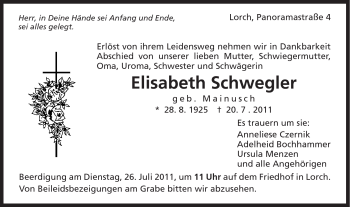 Traueranzeige von Elisabeth Schwegler von Gmünder Tagespost