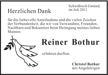 Traueranzeige von Bothur Reiner von Gmünder Tagespost