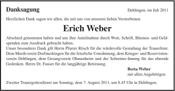 Traueranzeige von Erich Weber von Schwäbische Post