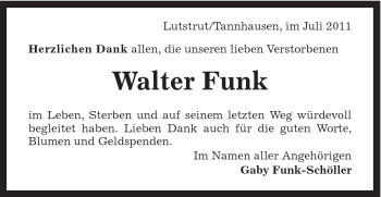 Traueranzeige von Walter Funk von Schwäbische Post