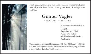 Traueranzeige von Günter Vogler von Schwäbische Post