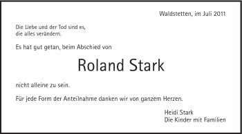Traueranzeige von Roland Stark von Gmünder Tagespost