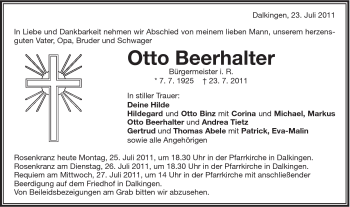 Traueranzeige von Otto Beerhalter von Schwäbische Post