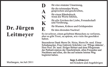 Traueranzeige von Jürgen Leitmeyer von Gmünder Tagespost