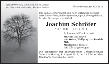 Traueranzeige von Joachim Schröter von Schwäbische Post