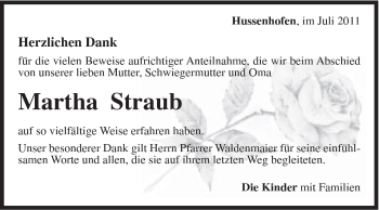 Traueranzeige von Martha Straub von Gmünder Tagespost