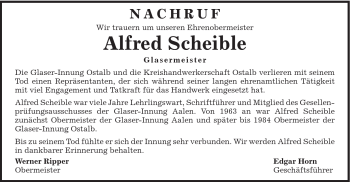 Traueranzeige von Alfred Scheible von Schwäbische Post