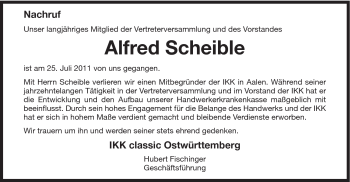 Traueranzeige von Alfred Scheible von Schwäbische Post