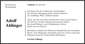 Traueranzeige von Adolf Aldinger von Gmünder Tagespost
