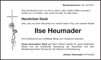 Traueranzeige von Ilse Heumader von Schwäbische Post