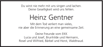 Traueranzeige von Heinz Gentner von Schwäbische Post