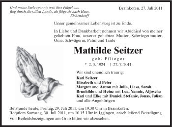 Traueranzeige von Mathilde Seitzer von Gmünder Tagespost