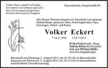 Traueranzeige von Volker Eckert von Gmünder Tagespost