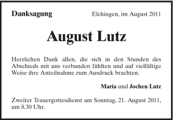 Traueranzeige von August Lutz von Schwäbische Post