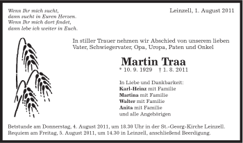 Traueranzeige von Martin Traa von Gmünder Tagespost