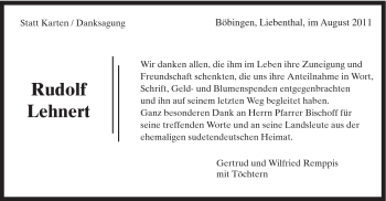 Traueranzeige von Rudolf Lehnert von Gmünder Tagespost