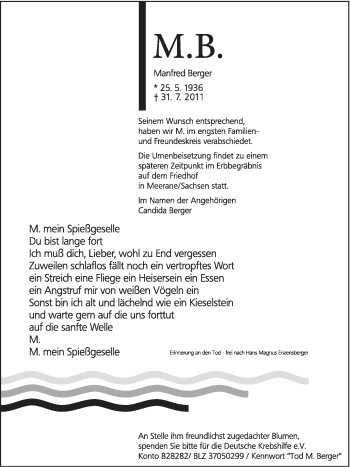 Traueranzeige von Manfred Berger von Schwäbische Post