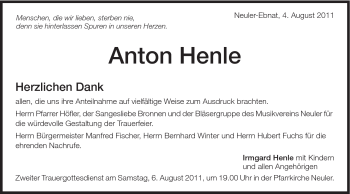 Traueranzeige von Anton Henle von Schwäbische Post