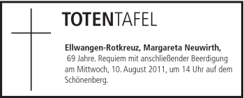 Traueranzeige von Margareta Neuwirth von Schwäbische Post