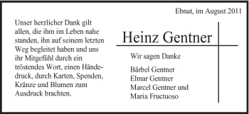 Traueranzeige von Heinz Gentner von Schwäbische Post