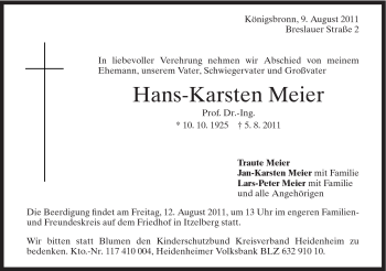 Traueranzeige von Hans-Karsten Meier von Schwäbische Post
