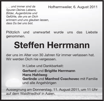 Traueranzeige von Steffen Herrmann von Schwäbische Post
