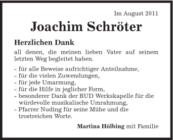 Traueranzeige von Joachim Schröter von Schwäbische Post