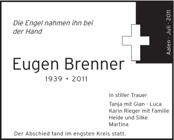Traueranzeige von Eugen Brenner von Schwäbische Post