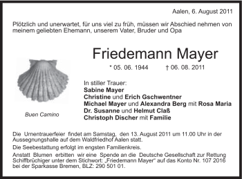 Traueranzeige von Friedmann Mayer von Schwäbische Post