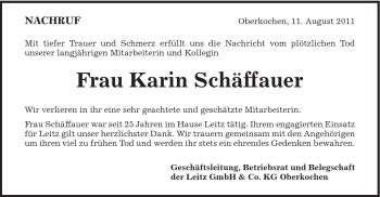 Traueranzeige von Karin Schäffauer von Schwäbische Post