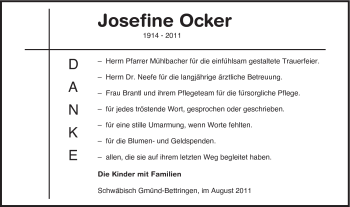 Traueranzeige von Josefine Ocker von Gmünder Tagespost