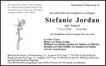 Traueranzeige von Stefanie Jordan von Gmünder Tagespost